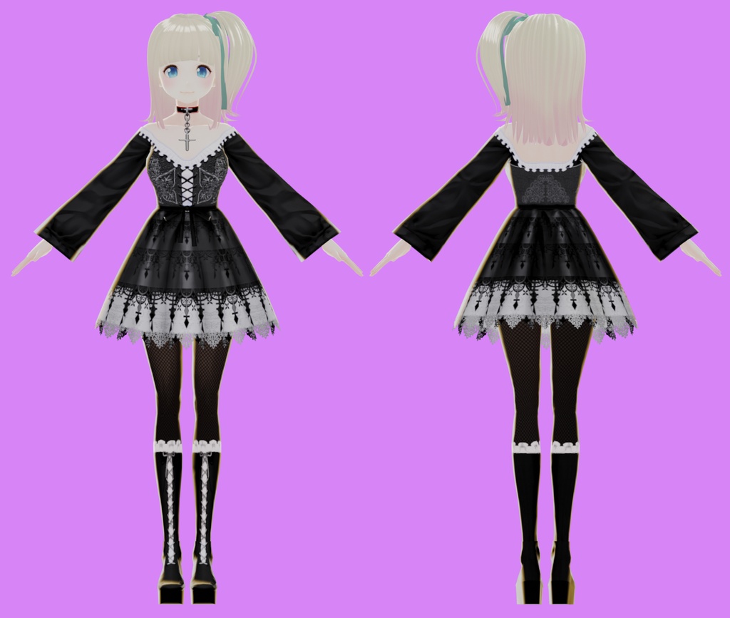 無料あり!【VRoidテクスチャ素材】ゴシック風ワンピース【夜華】