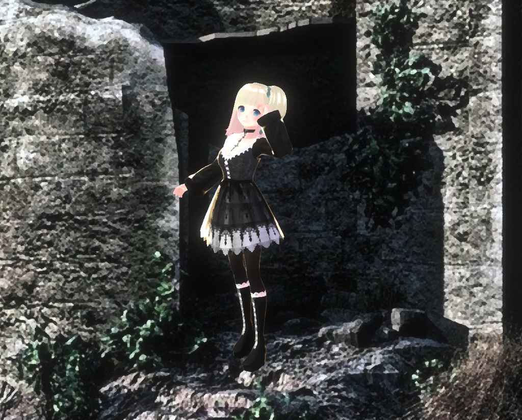 無料あり!【VRoidテクスチャ素材】ゴシック風ワンピース【夜華】