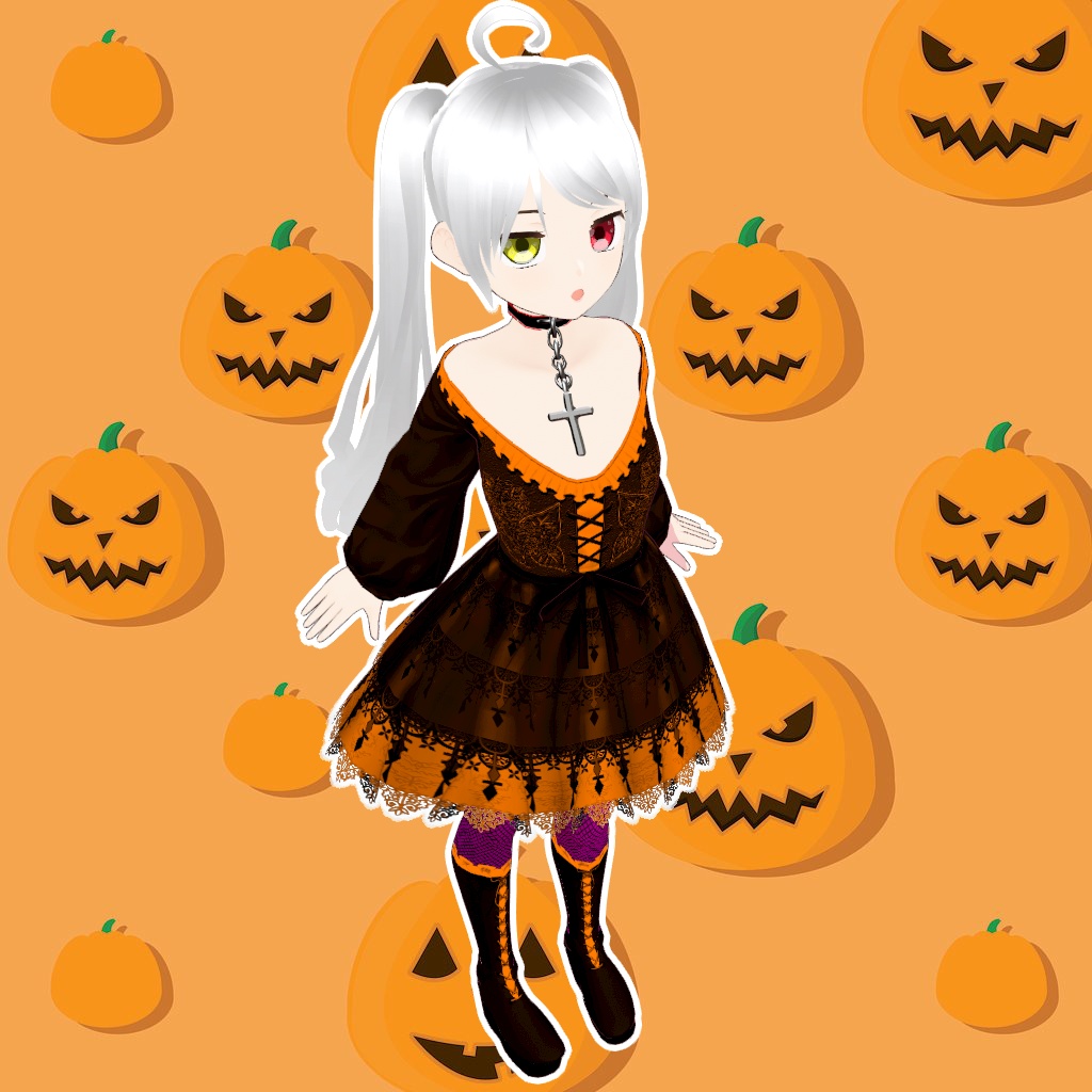 無料あり!【VRoidテクスチャ素材】ゴシック風ワンピース【夜華】