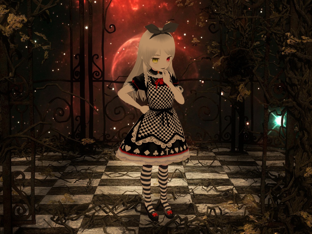 【VRoidテクスチャ素材】ゴスロリ風エプロンドレス(ワンピースモデル)【幻夢雛】コーデセット