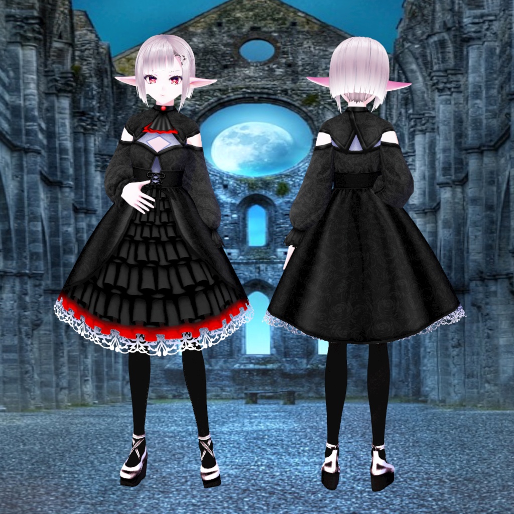 【VRoidテクスチャ素材】ゴシック風ドレス(ワンピースモデル)【熾礼】