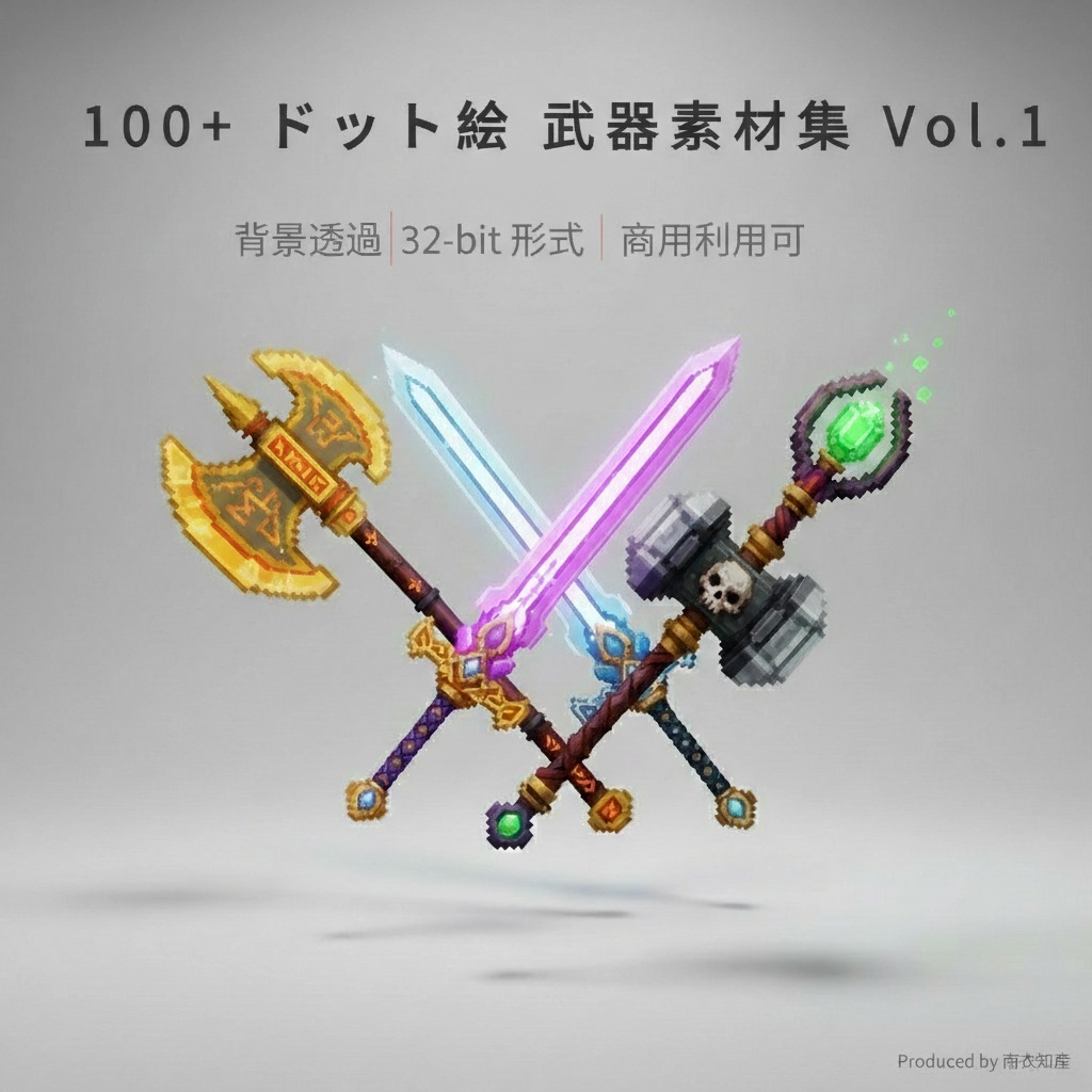 【120+高品質】ファンタジー武器・防具 32-bit ピクセルアート素材集 Vol.1