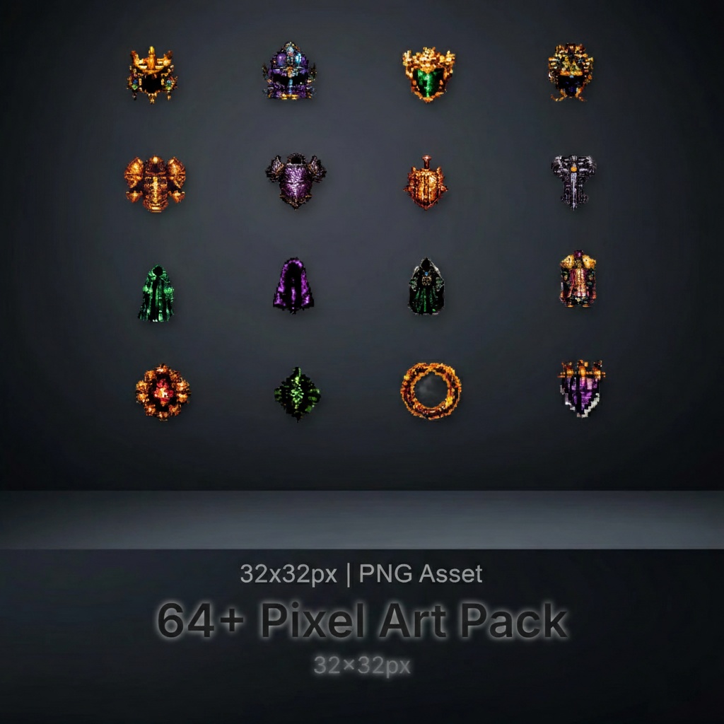 【ドット绘】RPG装备素材セット Vol.3 - 64+ Pixel Art Gear Pack （Standard RPG Size)