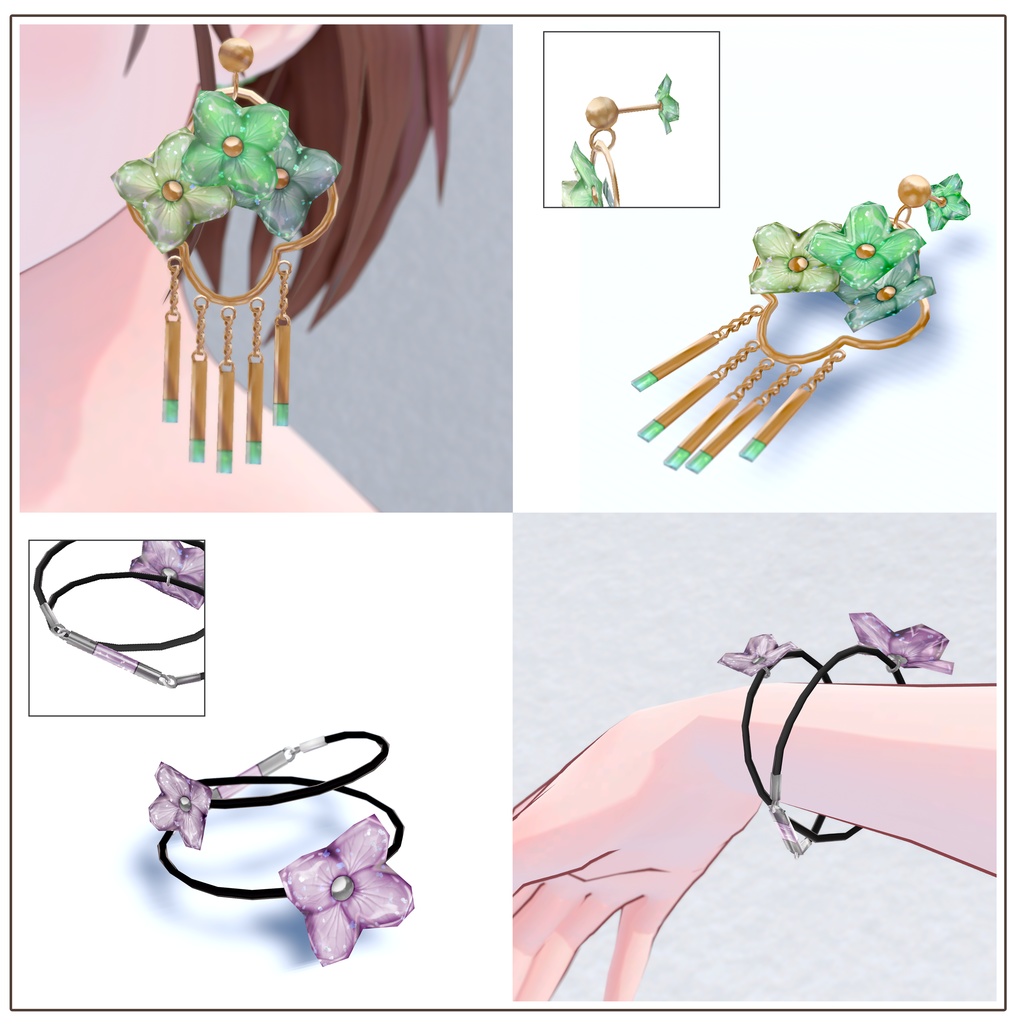 あじさいのアクセサリーセット(3点セット+おまけ)