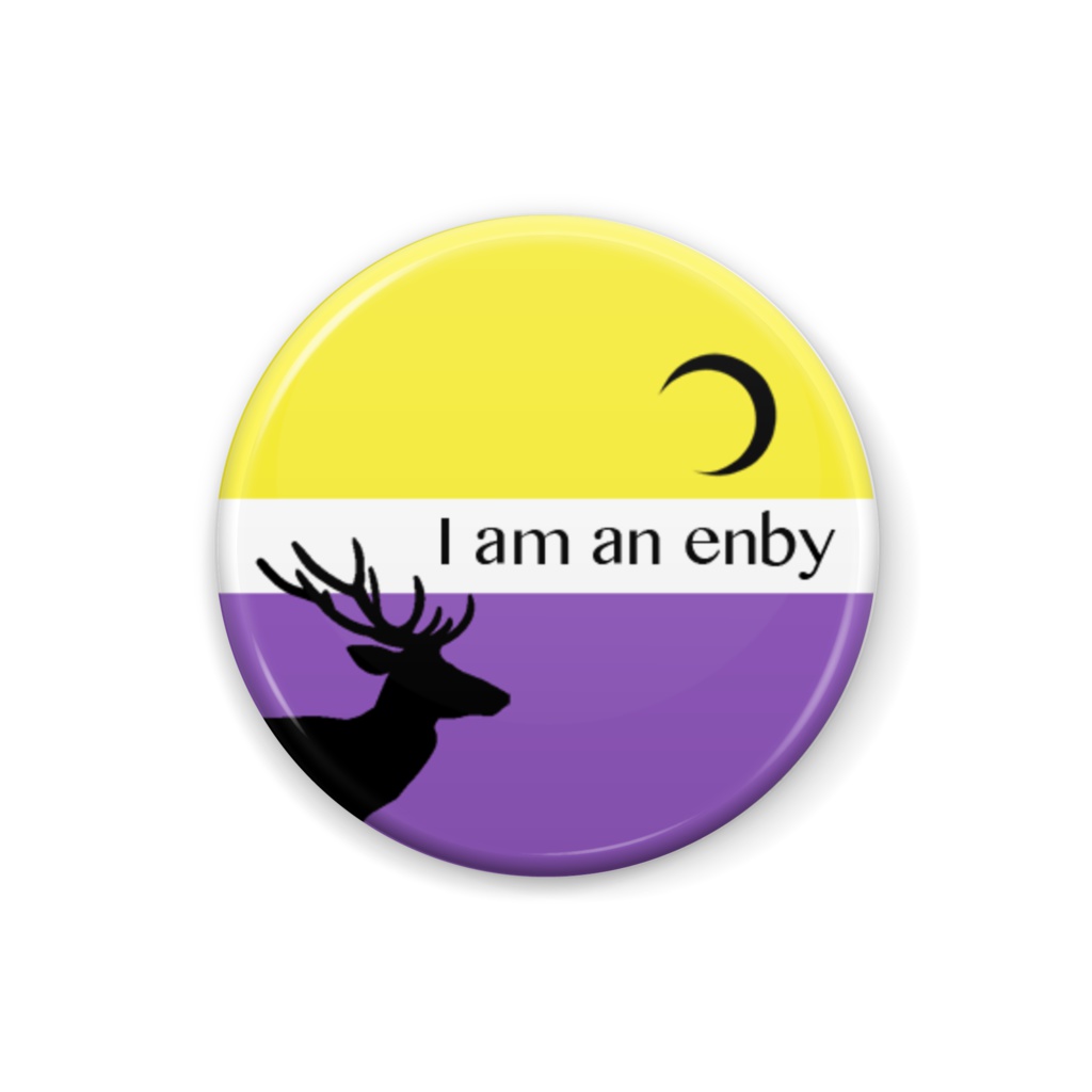 ノンバイナリー <I am an enby> 缶バッジ Deer and Moon ver.