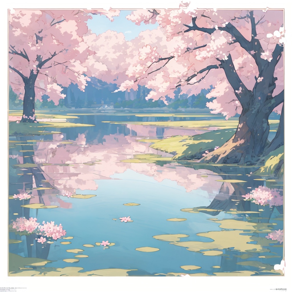 湖と桜の風景画１７枚セット（512*512）