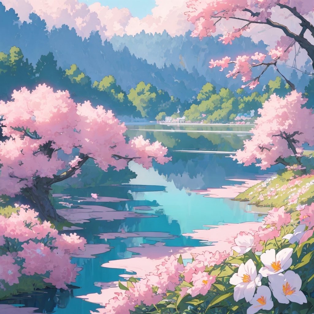 湖と桜の風景画17枚セット（512*512） - hiepitaBooth - BOOTH