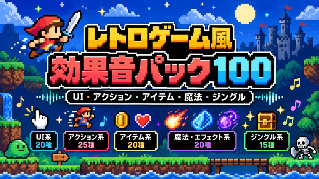 レトロゲーム風 効果音パック100｜UI・アクション・アイテム・魔法・ジングル