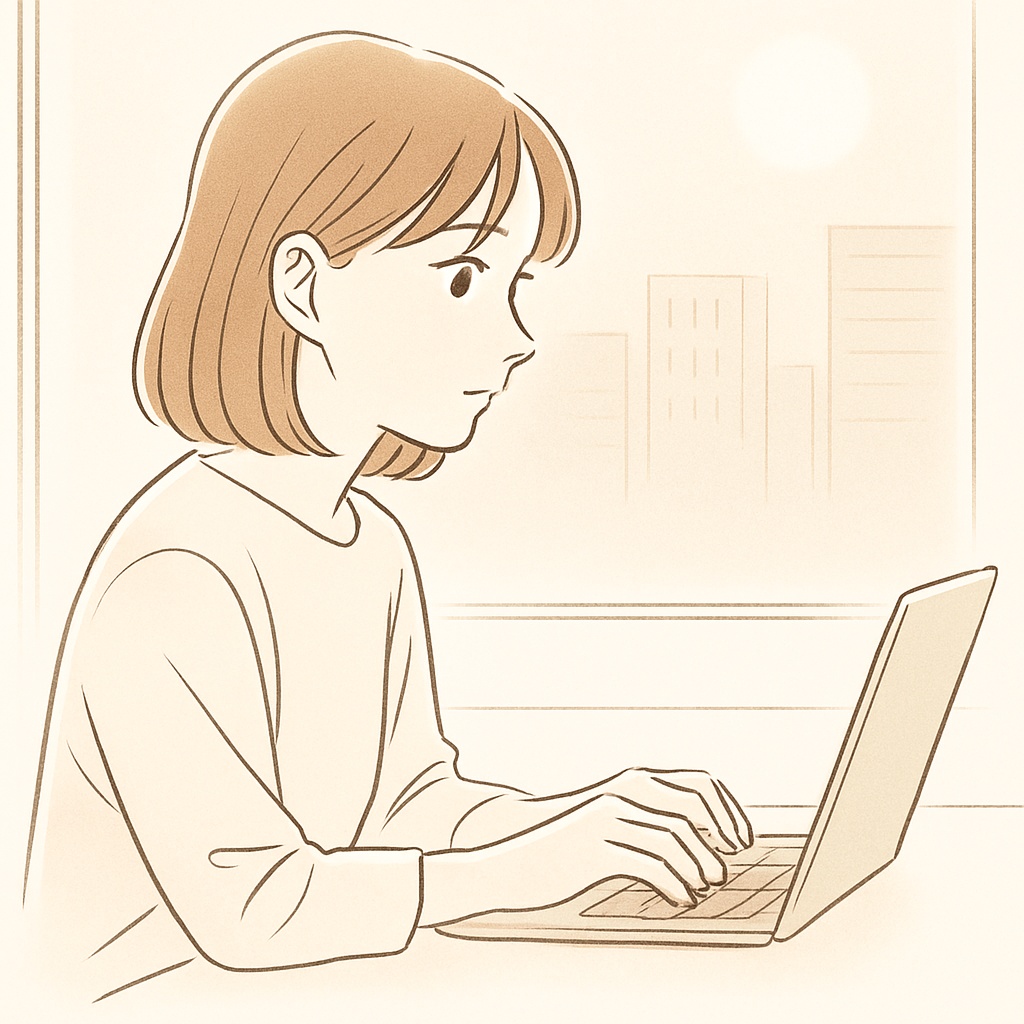 noteやブログに使える挿し絵素材|在宅ワーク・リモート作業女性(4点セット)(商用可)