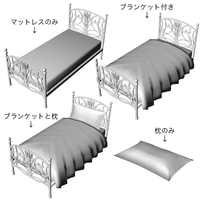 アールヌーボー調のベッド(クリスタ、コミスタ、フォトショ用の3D素材)