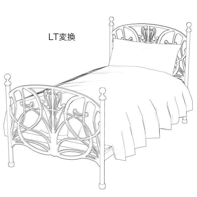 アールヌーボー調のベッド(クリスタ、コミスタ、フォトショ用の3D素材)