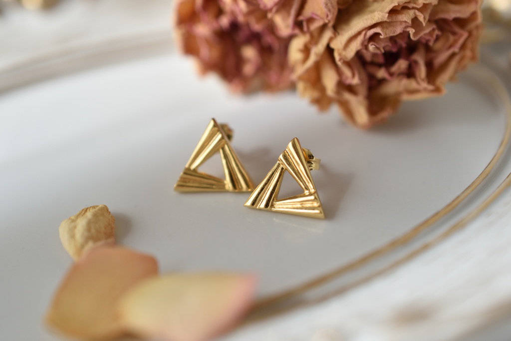 【受注生産】さんかくピアス(模様入り・鏡面仕上げ)△02