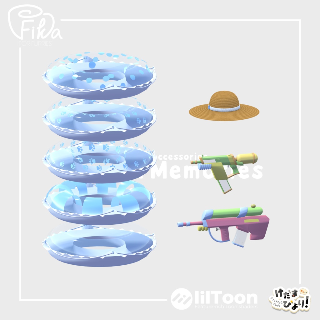 【VRChat想定3Dモデル】アクセサリーセット「SummerMemories」