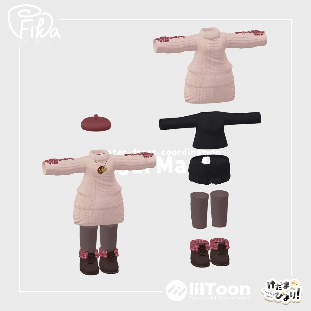 【VRChat想定3Dモデル】ニットワンピコーデ「SugarMaple」