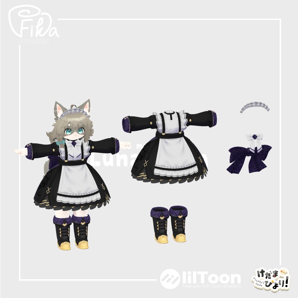 【VRChat想定3Dモデル】リナちゃん向けメイド服「LunaNova」