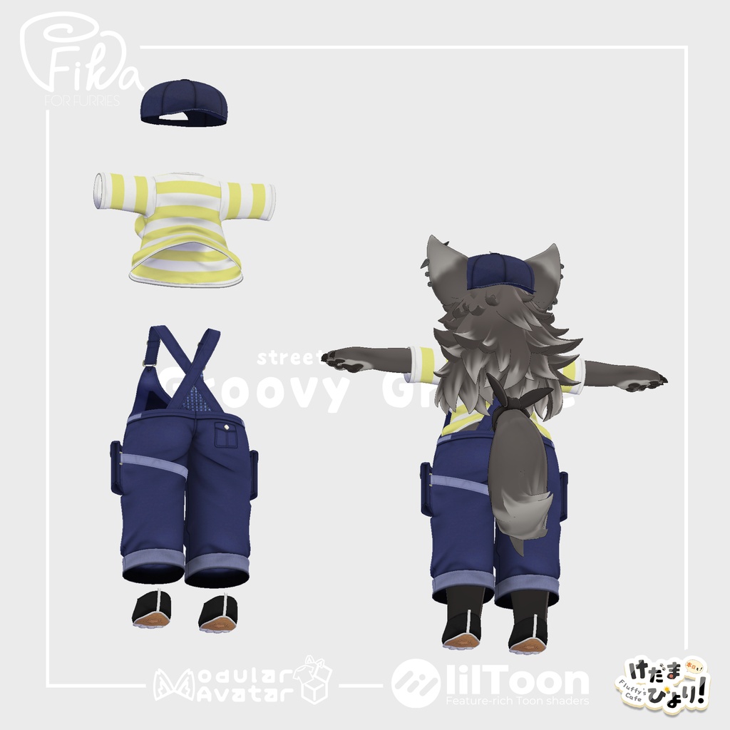 【VRChat想定3Dモデル】ジルちゃん向けオーバーオール「GroovyGroove」