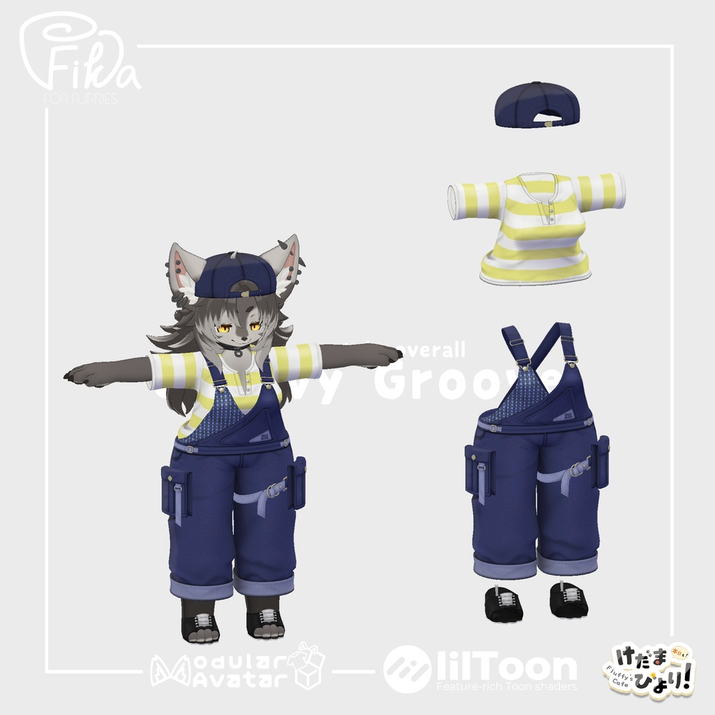 【VRChat想定3Dモデル】ジルちゃん向けオーバーオール「GroovyGroove」