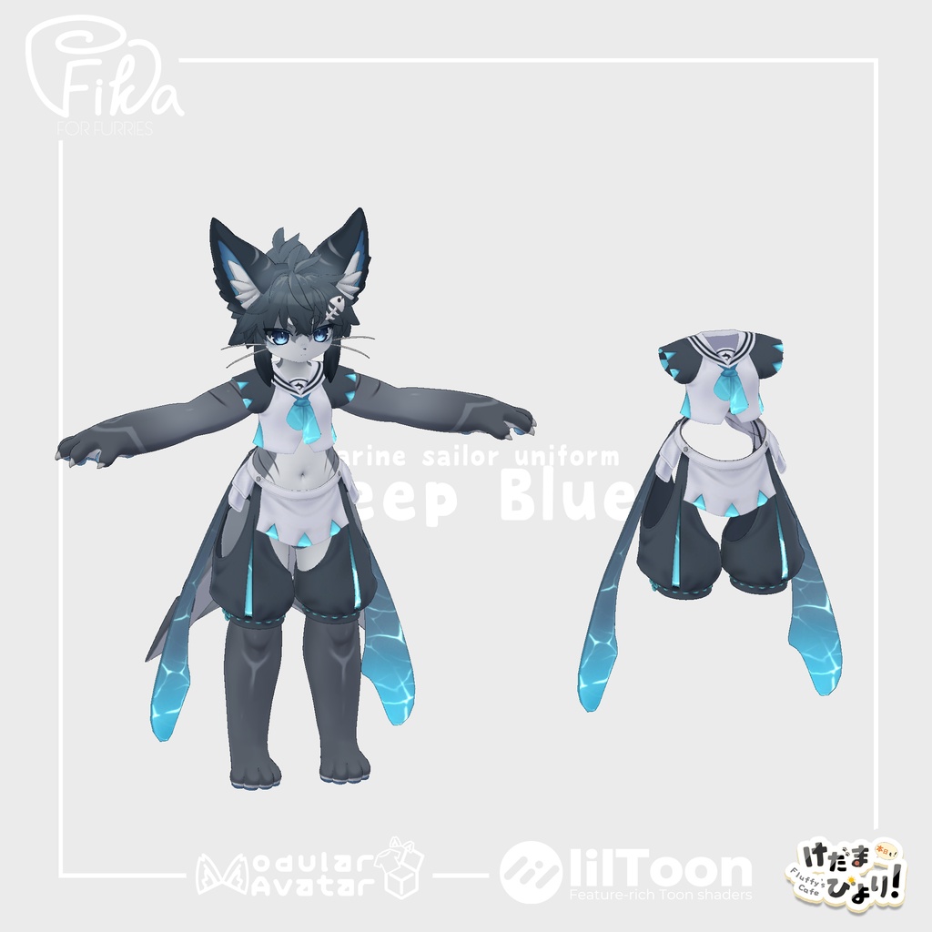 【VRChat想定3Dモデル】シャロくん向けマリンセーラー「DeepBlue」