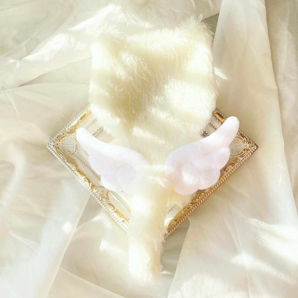 【ぷち's FES 】10cm ぬい用 着ぐるみ 天使なねこ ぬい服【パールオーバル】