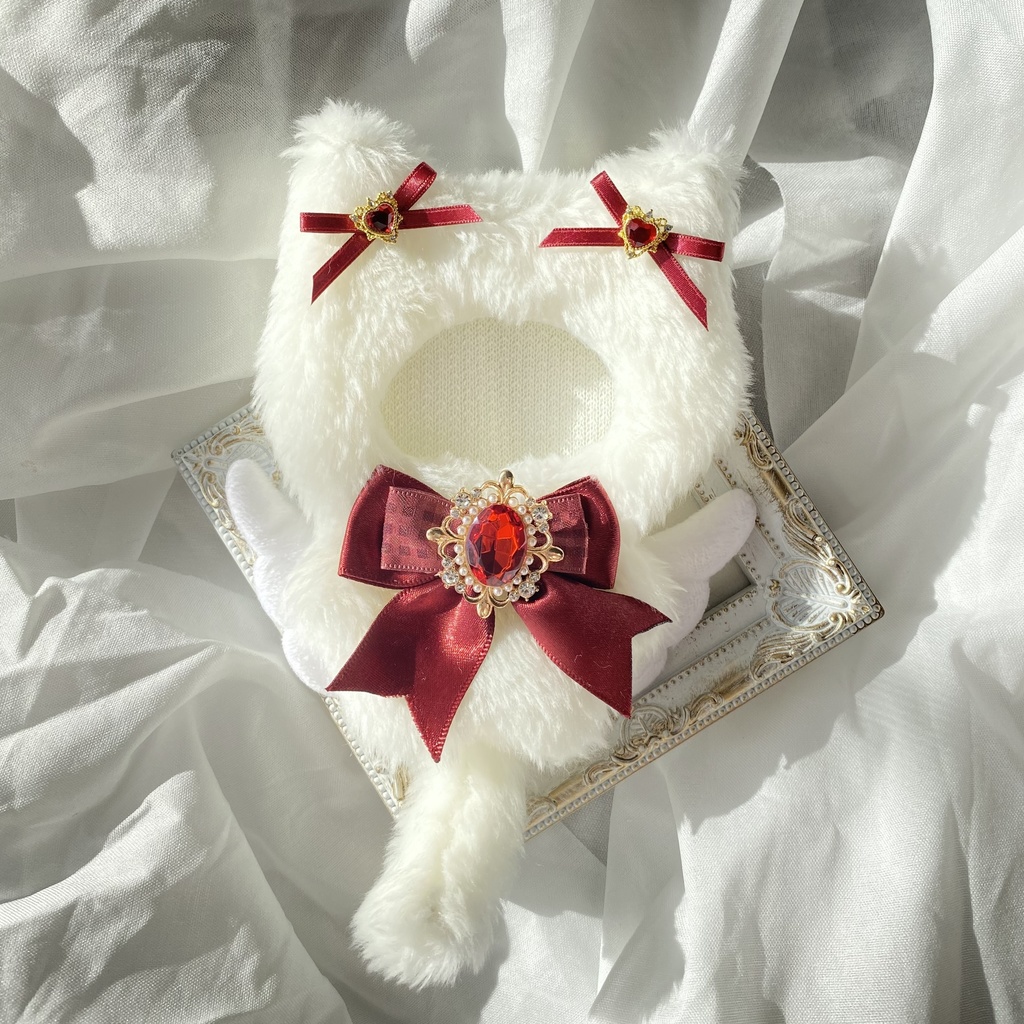 【ぷち's FES 】10cm ぬい用 着ぐるみ 天使なねこ ぬい服【パールオーバル】