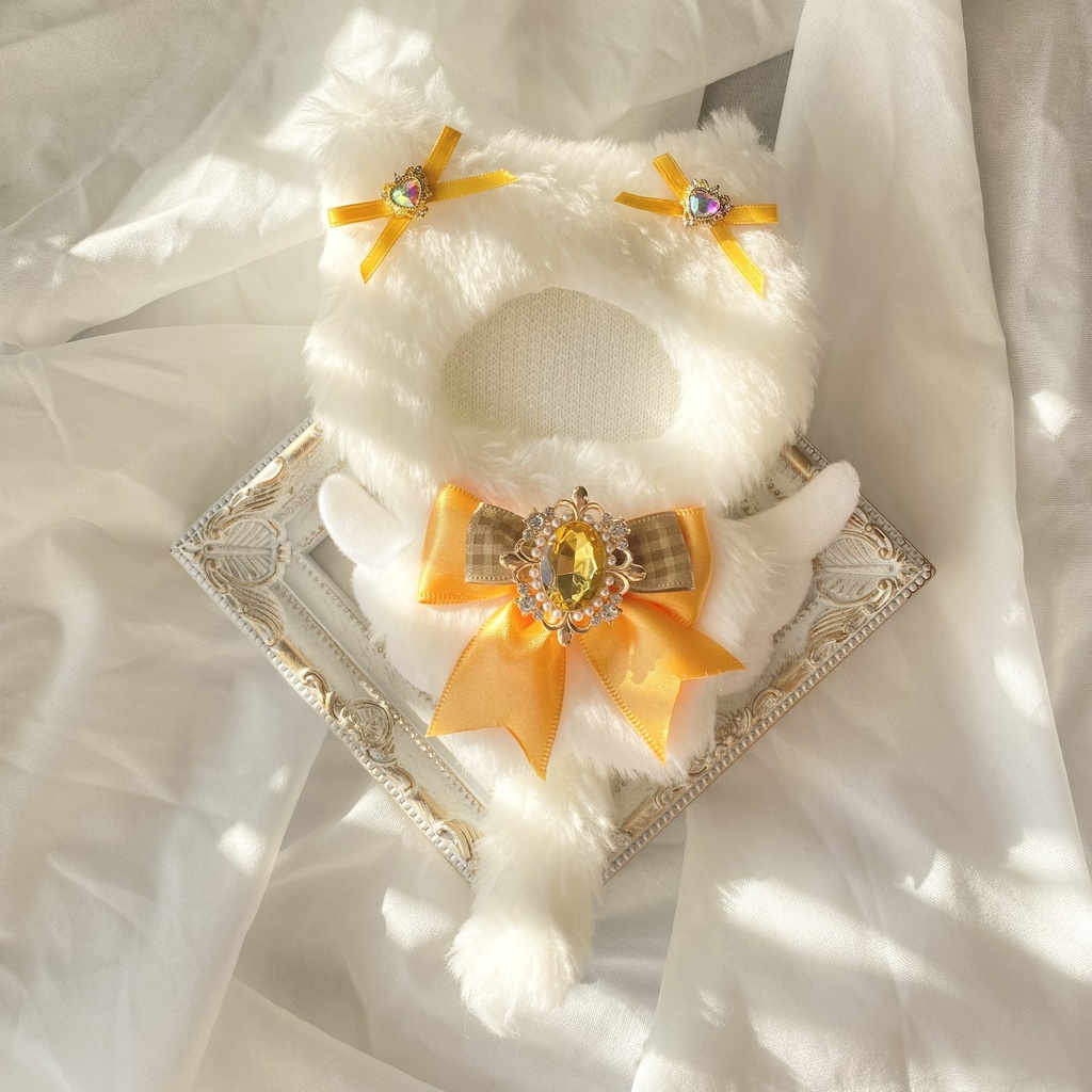 【ぷち's FES 】10cm ぬい用 着ぐるみ 天使なねこ ぬい服【パールオーバル】