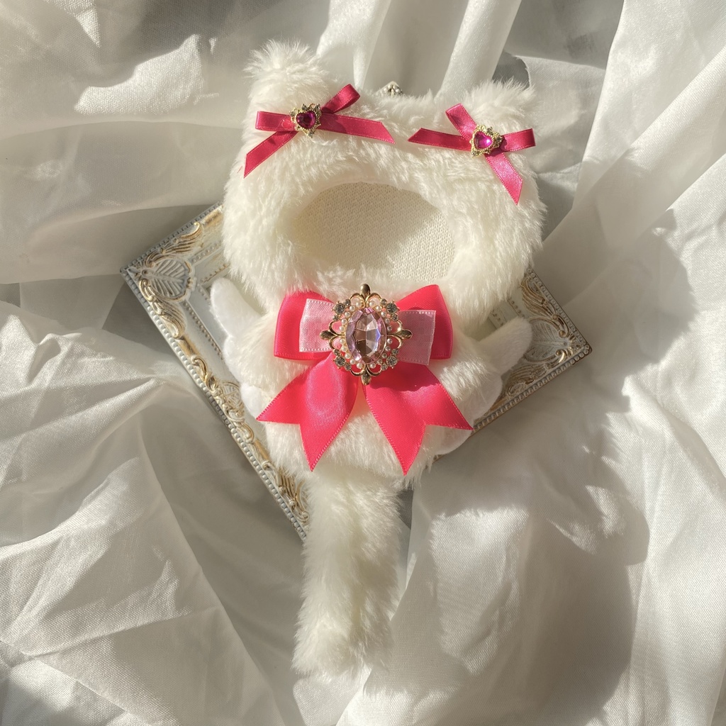 【ぷち's FES 】10cm ぬい用 着ぐるみ 天使なねこ ぬい服【パールオーバル】