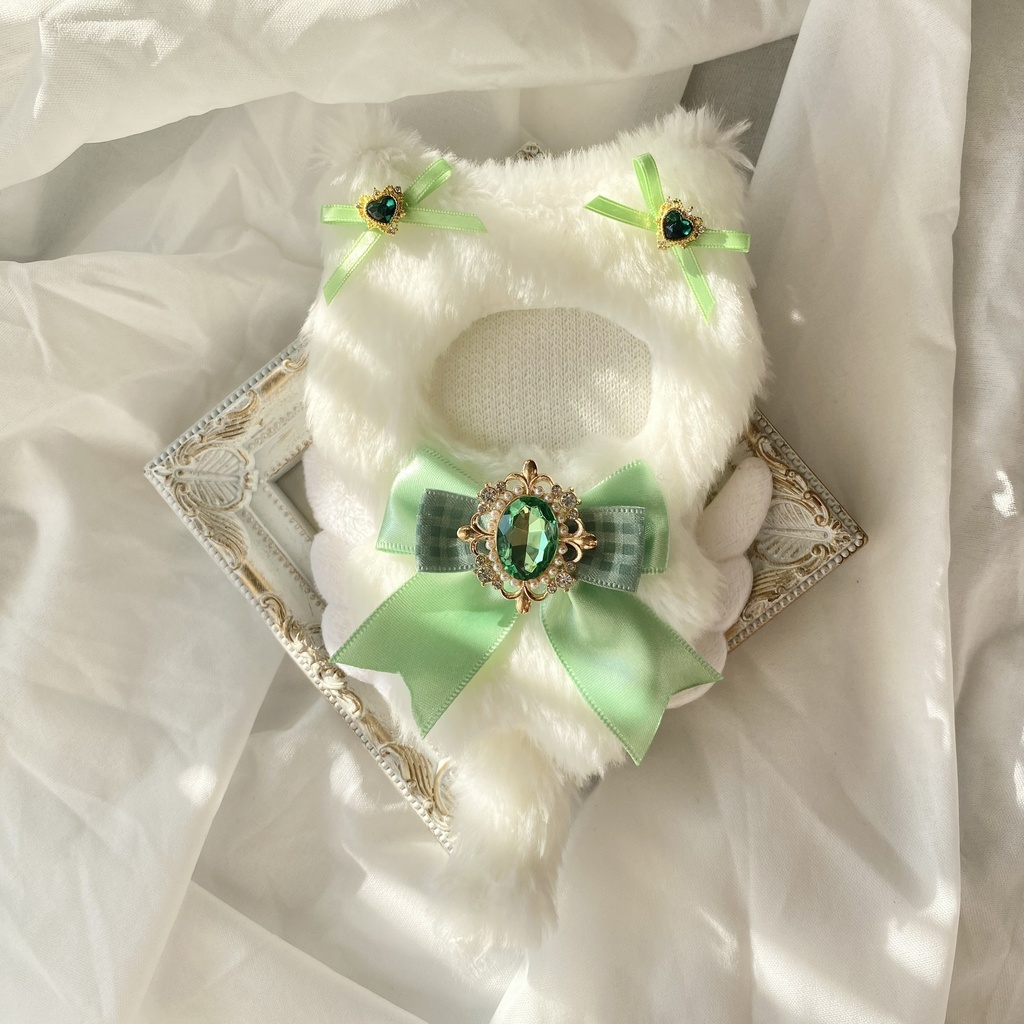 【ぷち's FES 】10cm ぬい用 着ぐるみ 天使なねこ ぬい服【パールオーバル】