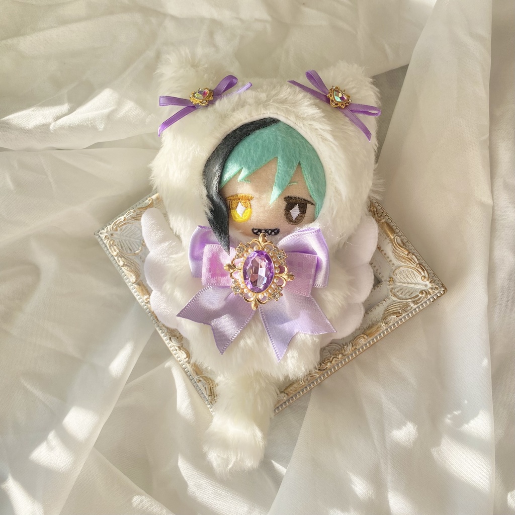 【ぷち's FES 】10cm ぬい用 着ぐるみ 天使なねこ ぬい服【パールオーバル】