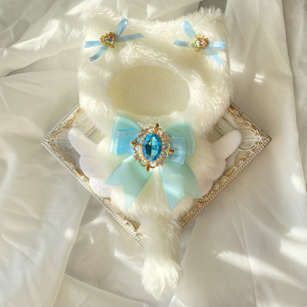 【ぷち's FES 】10cm ぬい用 着ぐるみ 天使なねこ ぬい服【パールオーバル】