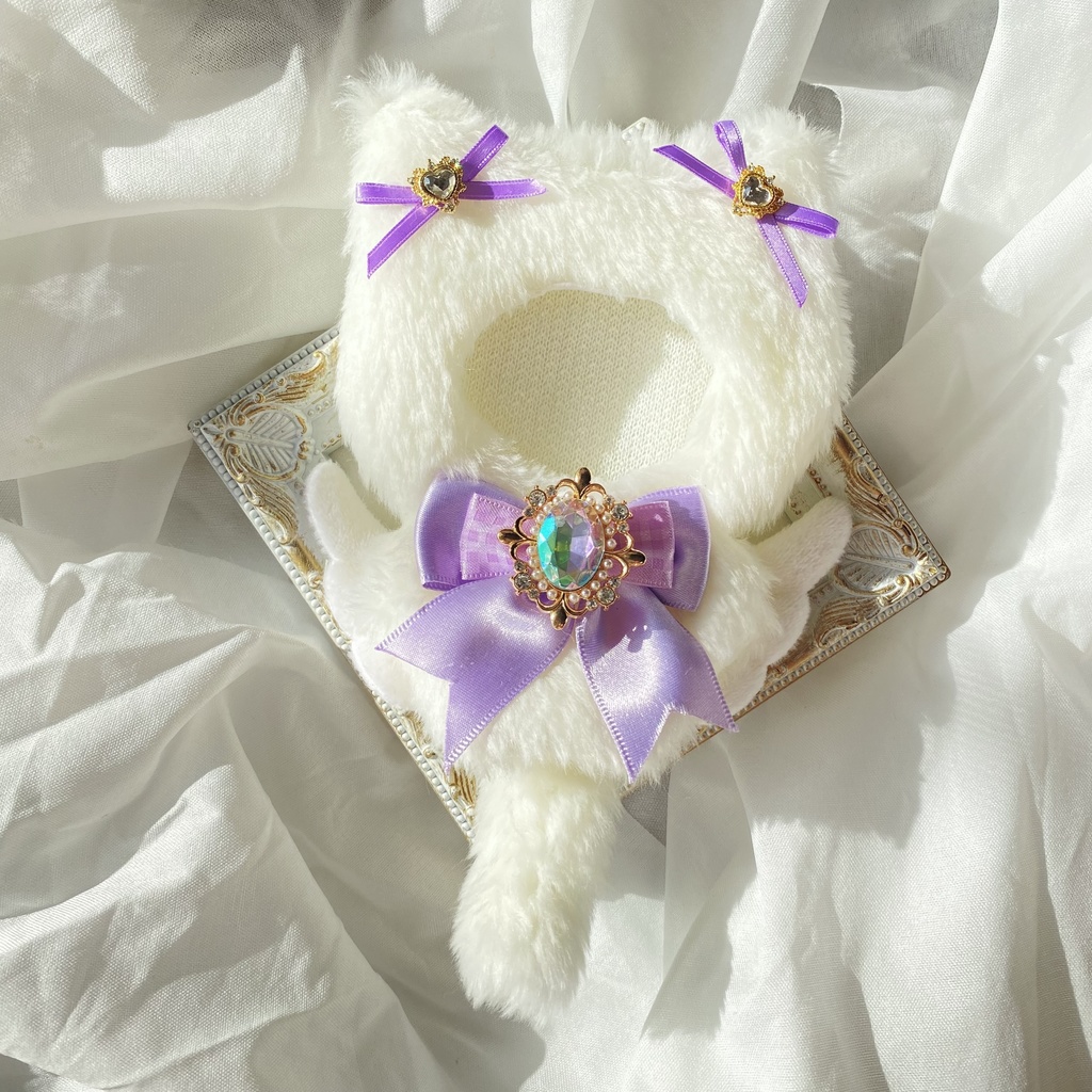 【ぷち's FES 】10cm ぬい用 着ぐるみ 天使なねこ ぬい服【パールオーバル】