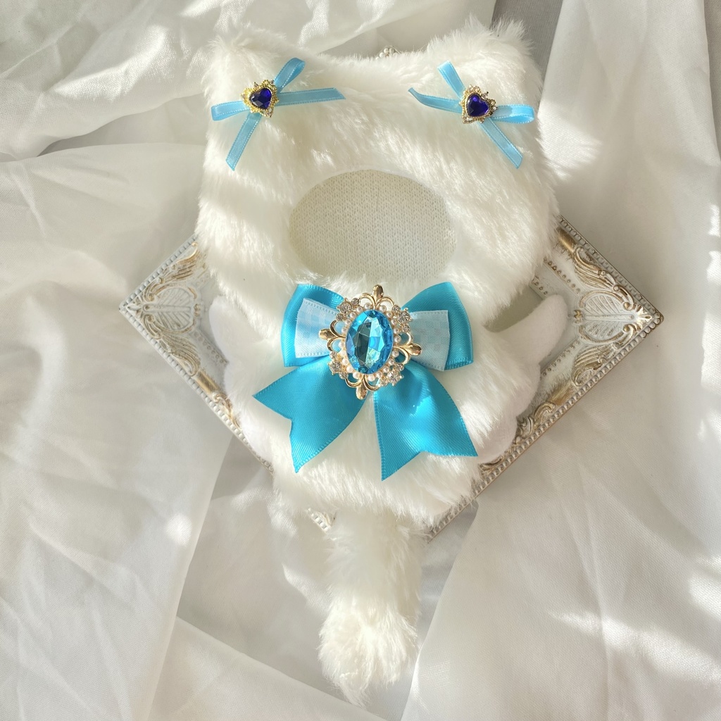 【ぷち's FES 】10cm ぬい用 着ぐるみ 天使なねこ ぬい服【パールオーバル】