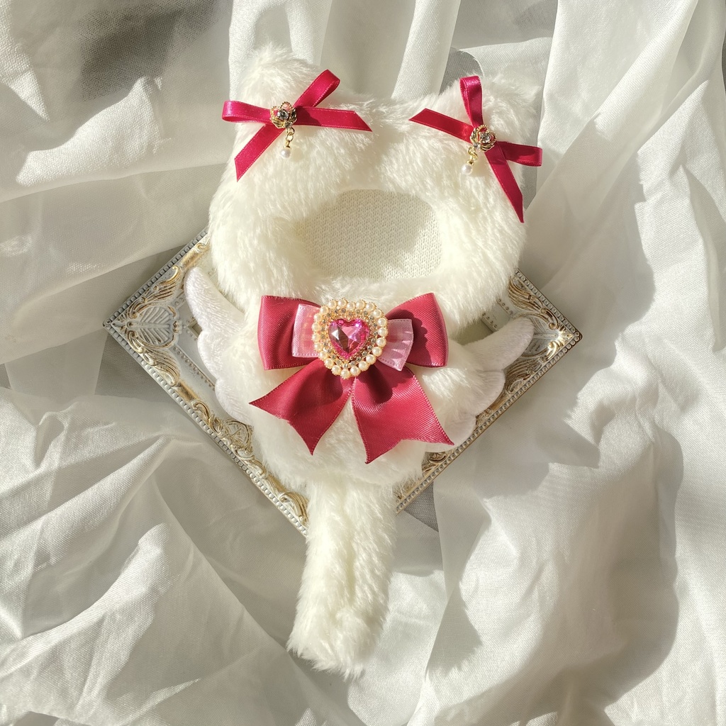 【ぷち's FES 】10cm ぬい用 着ぐるみ 天使なねこ ぬい服【ハート】