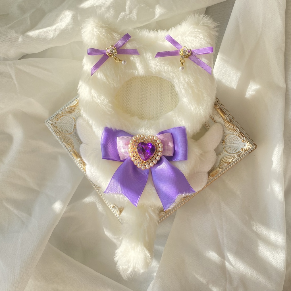 【ぷち's FES 】10cm ぬい用 着ぐるみ 天使なねこ ぬい服【ハート】