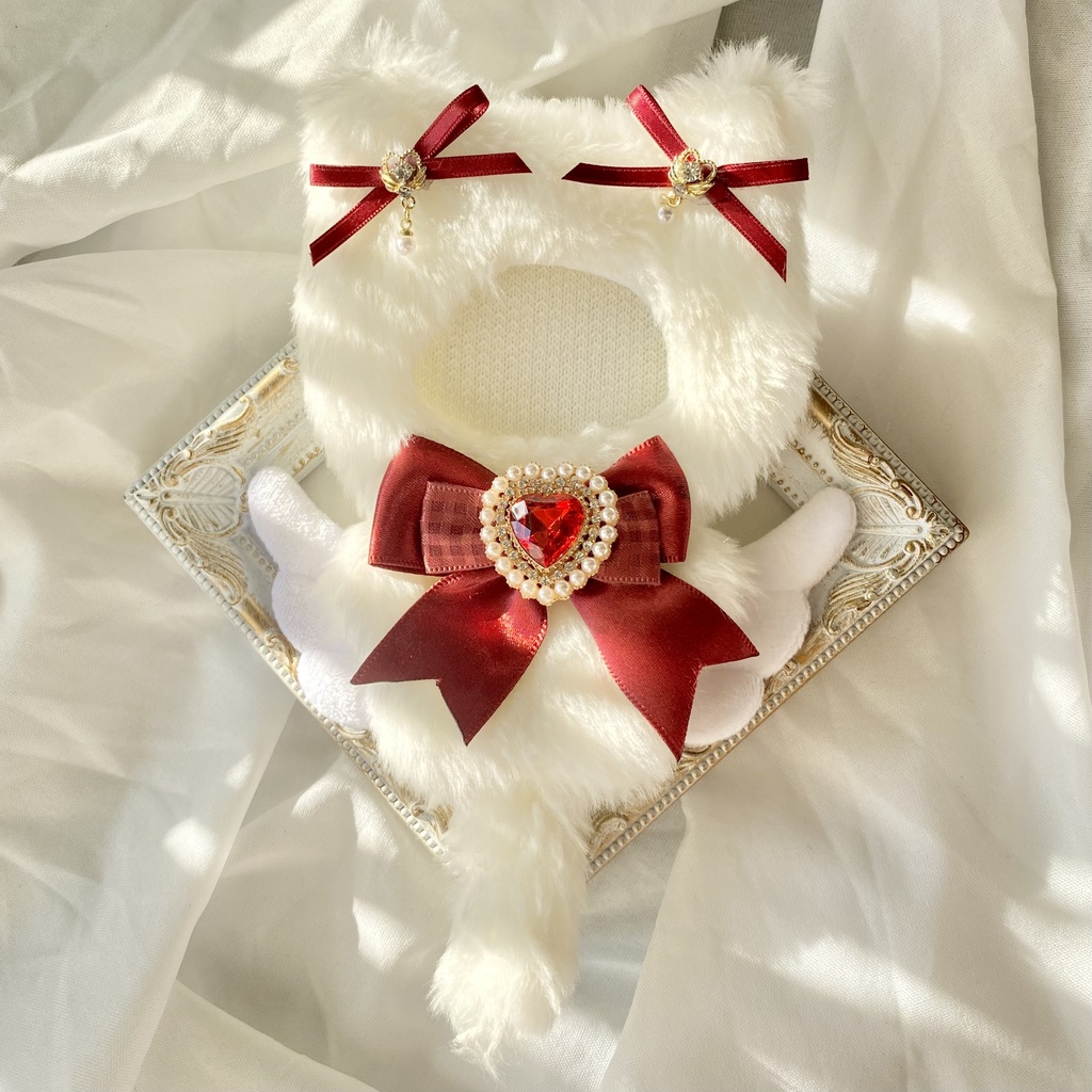 【ぷち's FES 】10cm ぬい用 着ぐるみ 天使なねこ ぬい服【ハート】