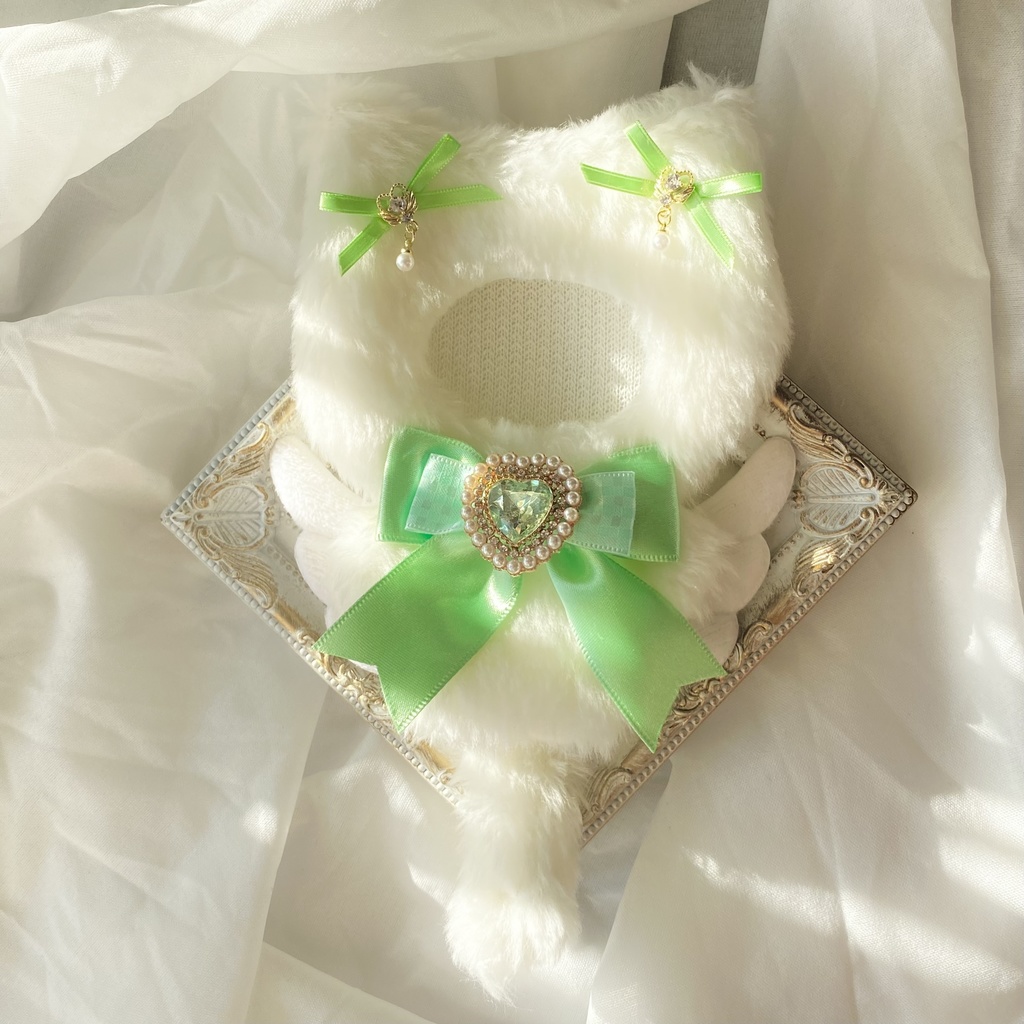 【ぷち's FES 】10cm ぬい用 着ぐるみ 天使なねこ ぬい服【ハート】