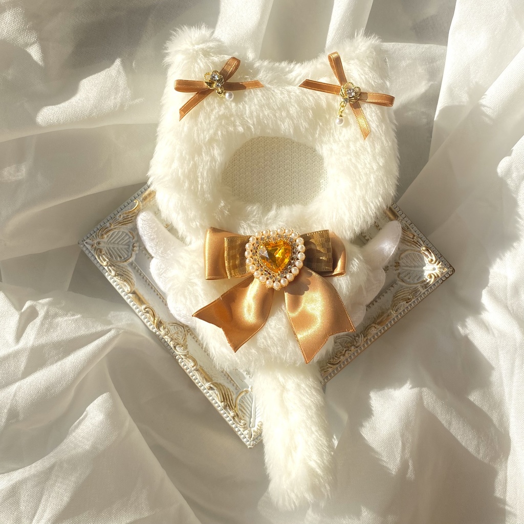 【ぷち's FES 】10cm ぬい用 着ぐるみ 天使なねこ ぬい服【ハート】