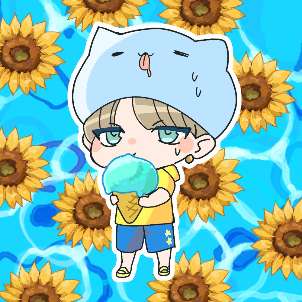 【無料配布】SDキャラ向け🌻夏の背景&ひまわり素材セット(JPG.PNG/CLIP STUDIOブラシ付き)