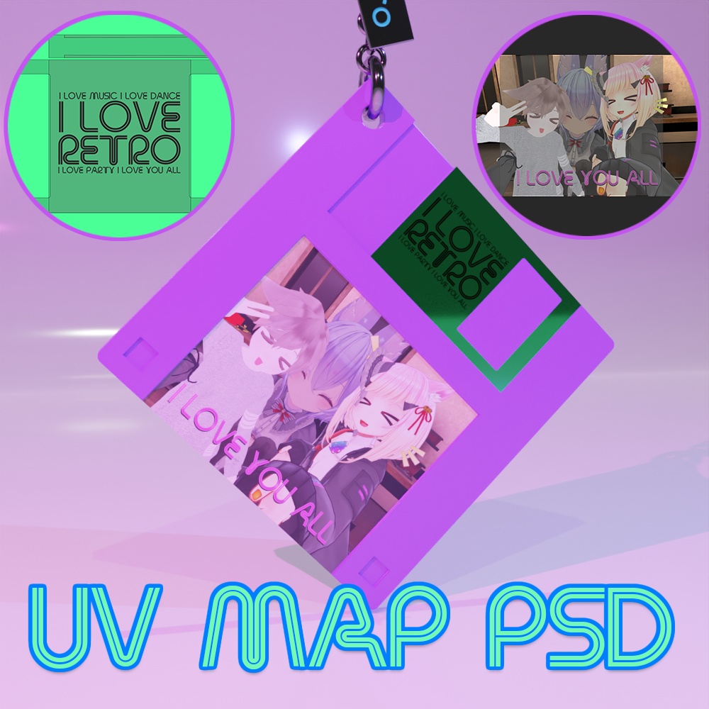 レトロ フロッピーディスク 写真 キーホルダー『Retro Floppy Disk_Photo keychain』