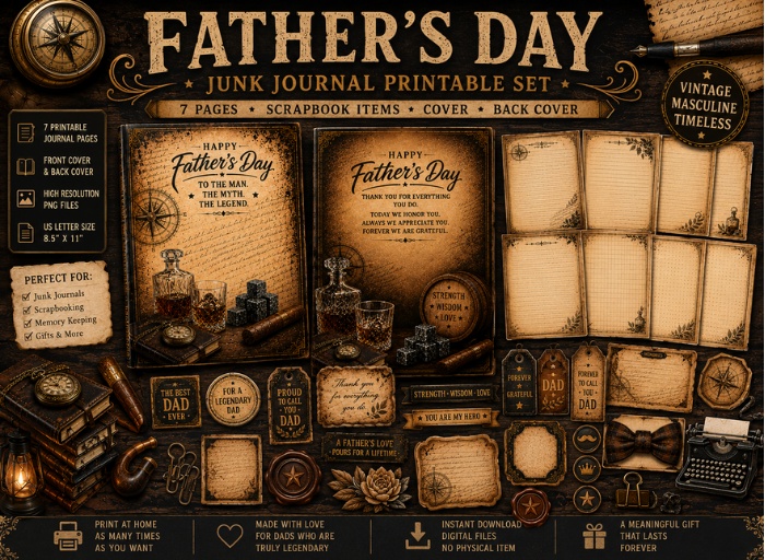 Fathers Day Junk Journal Templates - 父の日ヴィンテージジャンクジャーナルテンプレート集