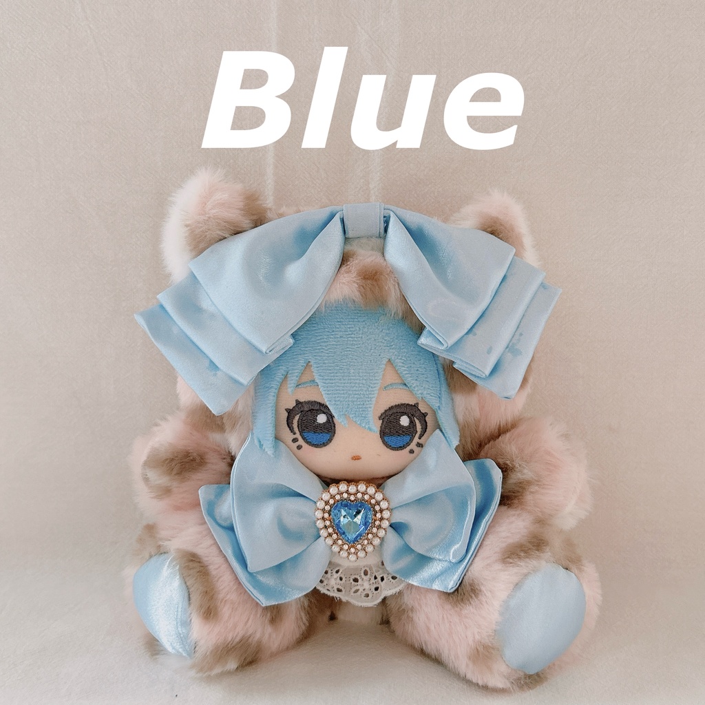 -` ̗手が動く   ̖́- おすわりぬい服 ヒョウ柄ねこちゃん Blue