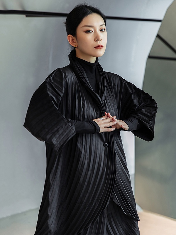 都市無地プリーツ上着 & パンツ二枚セット