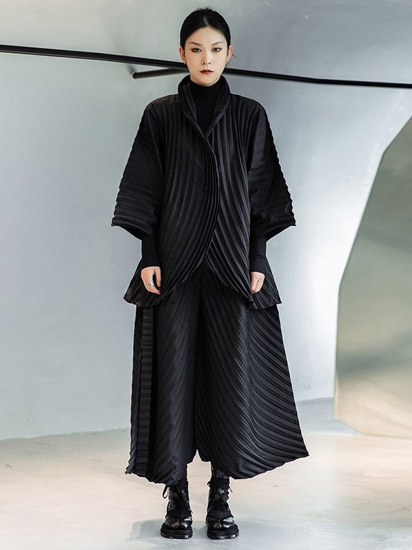 都市無地プリーツ上着 & パンツ二枚セット