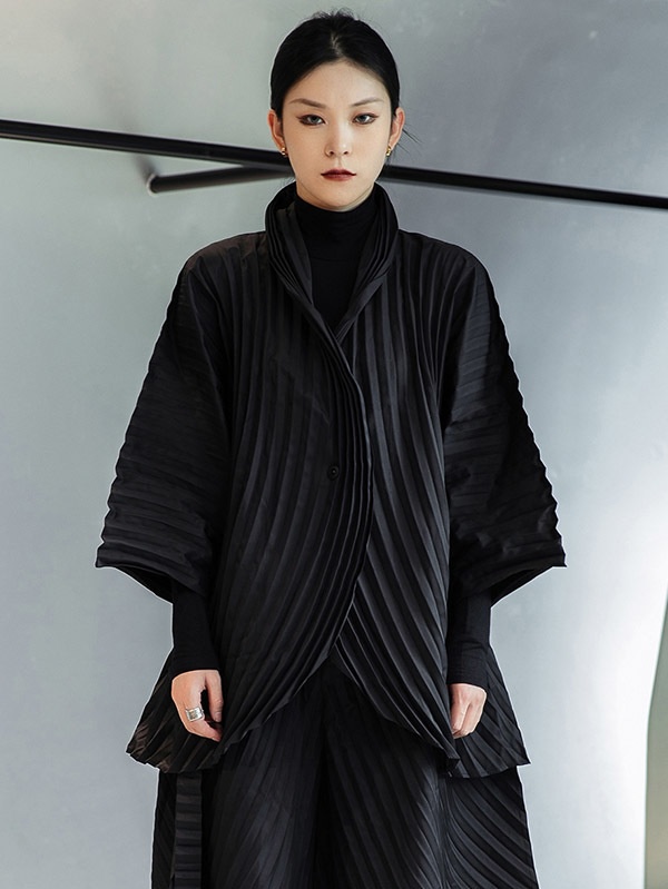 都市無地プリーツ上着 & パンツ二枚セット