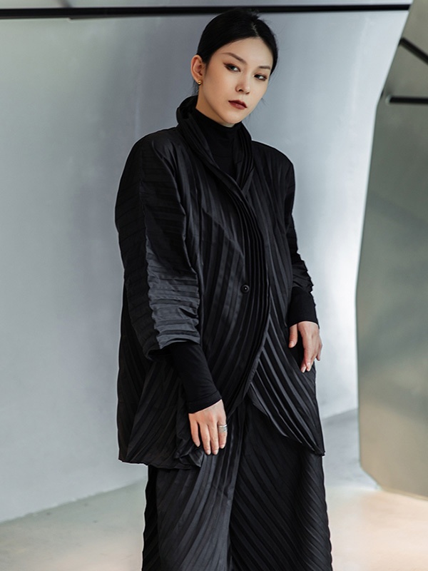 都市無地プリーツ上着 & パンツ二枚セット