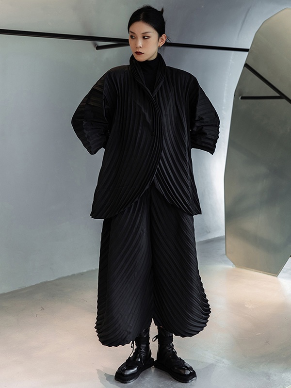 都市無地プリーツ上着 & パンツ二枚セット