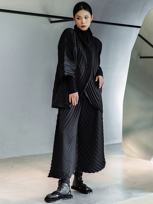 都市無地プリーツ上着 & パンツ二枚セット