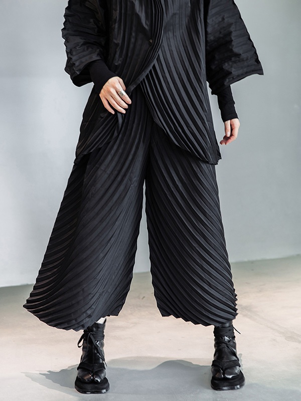 都市無地プリーツ上着 & パンツ二枚セット