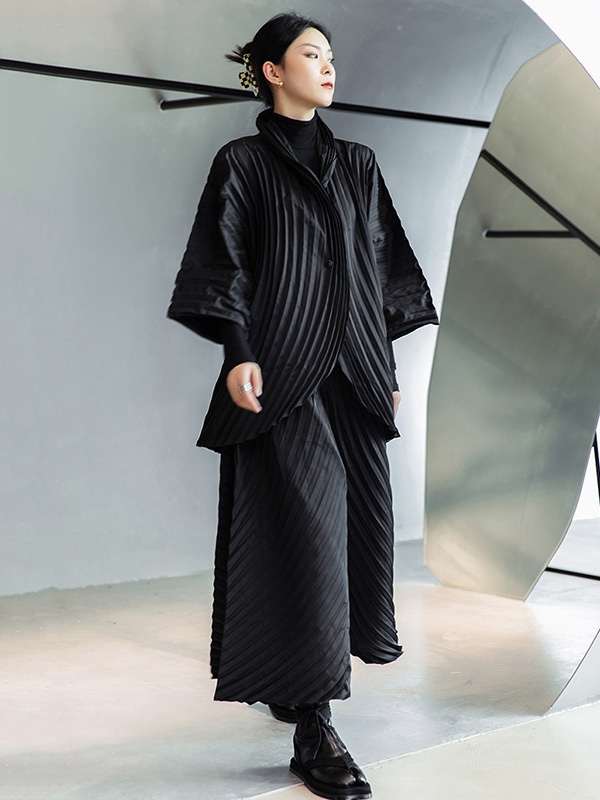 都市無地プリーツ上着 & パンツ二枚セット