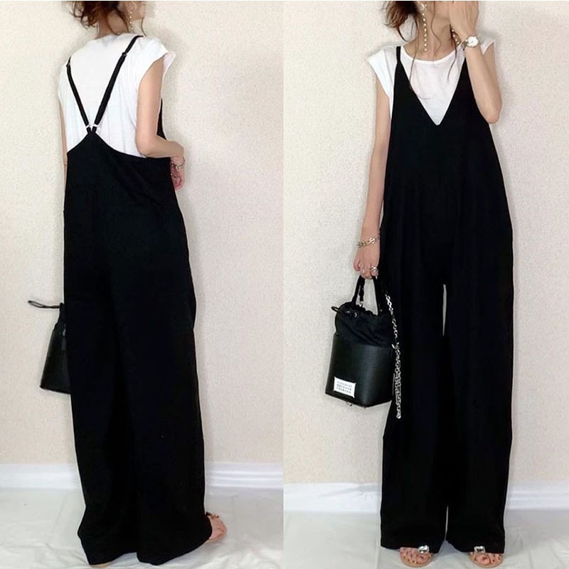 上品さたっぷり 無地ルーズジャンプスーツ