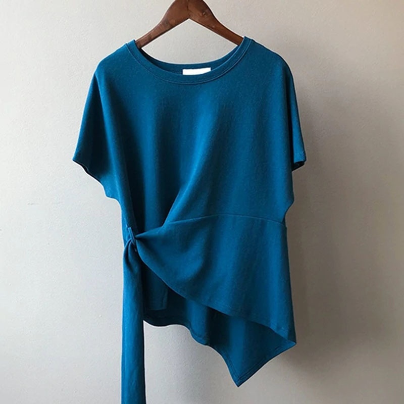 白い個性的なデザイン 無地非対称ルーズTシャツ